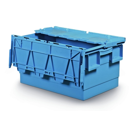 Stackable nestable box with integrated lid