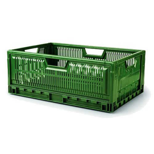Caja plegable rejillada, con asas abiertas y etiquetero integrado 600x400x235