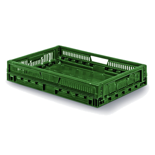 Caja plegable rejillada, con asas abiertas y etiquetero integrado 600x400x115