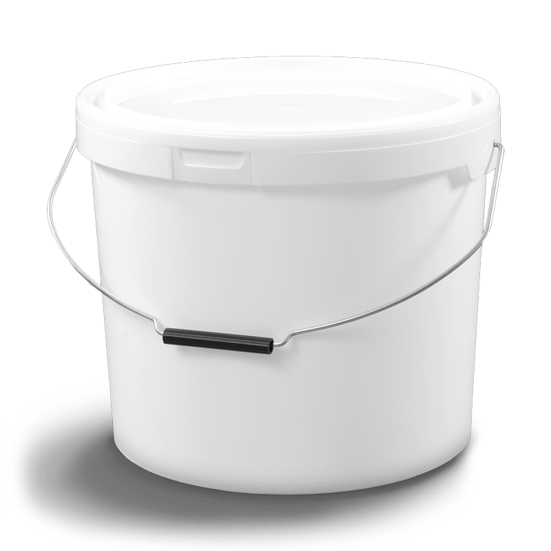 Cylindrical bucket with plastic metal handle and lid