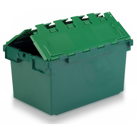 Stackable nestable box with integrated lid