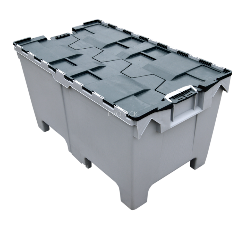 Caja apilable / encajable negra con tapa integrada de color 1000x575x540