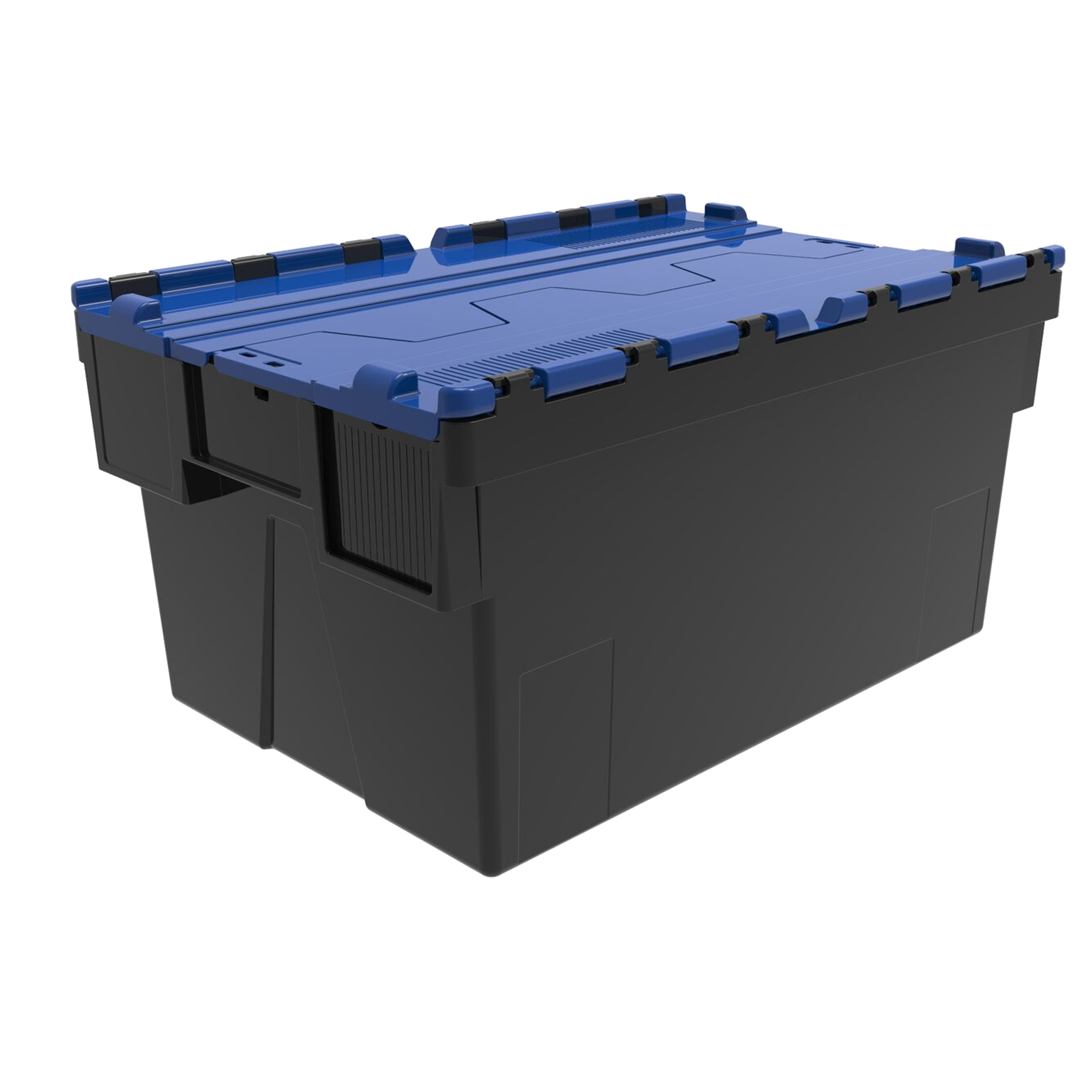 Caja apilable / encajable negra con tapa integrada de color 600x400x310